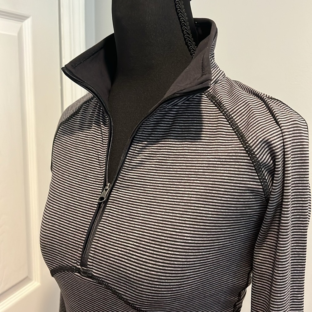 Lululemon Women's Black and Gray Striped Quarter zip Top